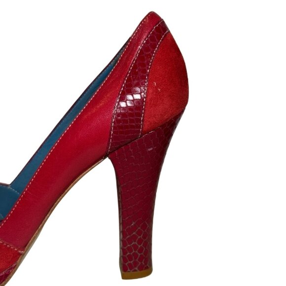 Marc Jacobs Red Leather & Suede Peep-Toe Pumps – Size 8.5 - Picture 4 of 16